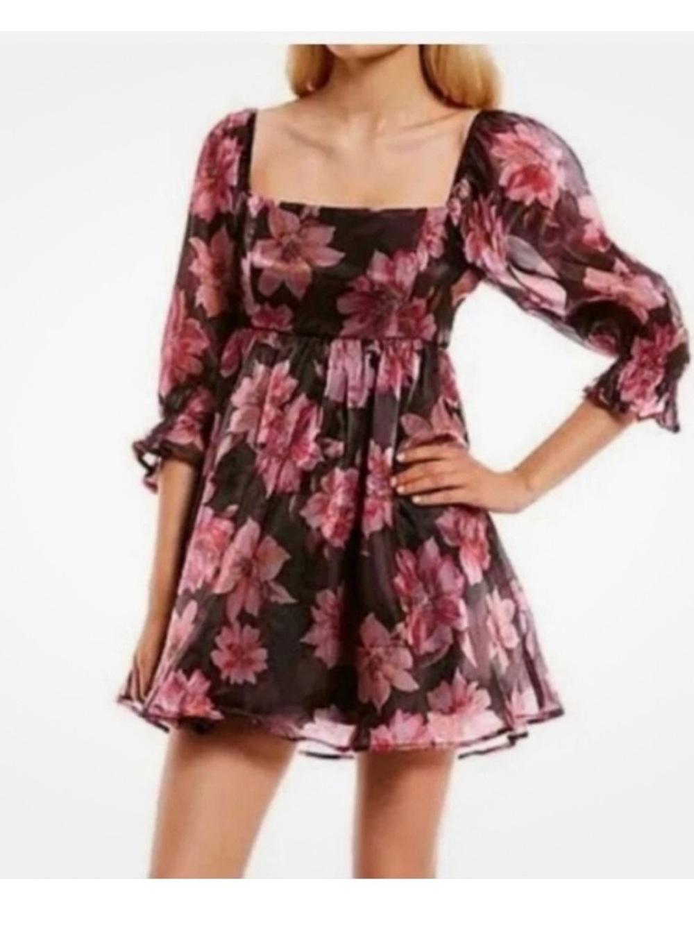 Thirty Thirty Floral Mini Dress in Black with Pink Bloom